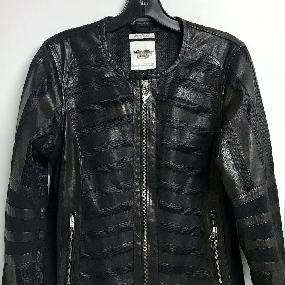 Rare HARLEY-DAVIDSON Mesh/Striped Leather Jkt (M)